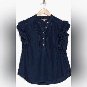 Women's Dark Blue Ruffle Blouse